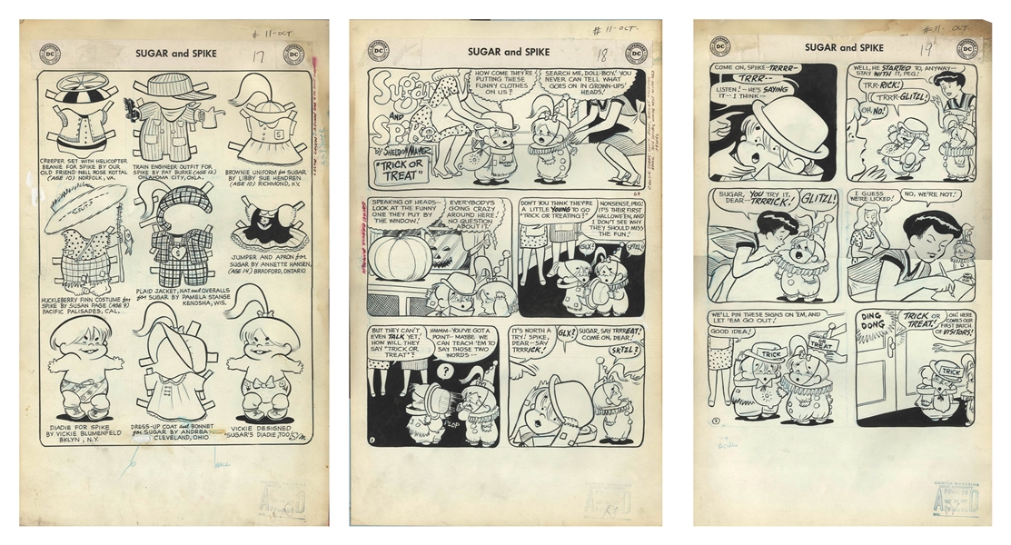 Sheldon Mayer Original Hand-Drawn ''Sugar and Spike'' Comic Book -- 19 Pages From the October 1957 Issue #11 With Halloween & Beach-Themed Stories